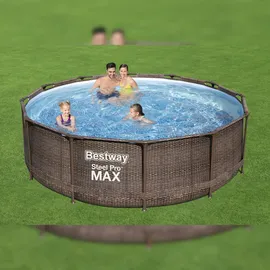 BESTWAY Steel Pro Max Frame Pool Set 366 x 100 cm rattanoptik inkl. Filterpumpe + Poolleiter