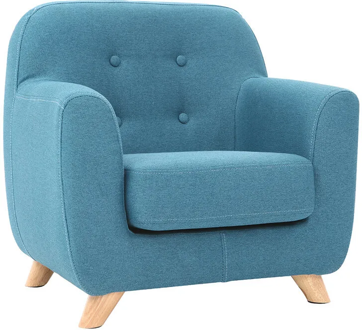 Fauteuil enfant scandinave en tissu bleu canard et bois clair NORKID