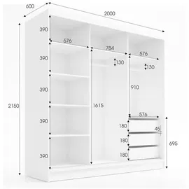 A&J MöbelLand Schwebetürenschrank TAVIRO 200 x 215 x 60 cm Schwarz