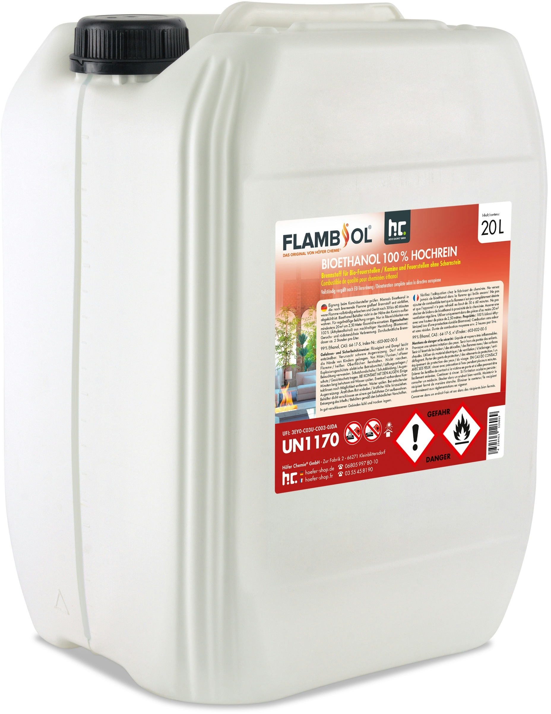 4 x 20 Liter FLAMBIOL® Bioethanol 100% Hochrein