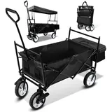 Jiubiaz Bollerwagen Faltbar Mit Dach Handwagen Transportwagen, Strandwagen, Klappbar, Vollgummi-reifen, Bis 80 Kg, Mit Bremsen + Tragetasche - Gartenwagen