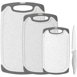 GRÄWE Schneidebrett-Set, 4-teilig, inkl. Messer, Granit-Look, weiß