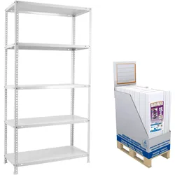 SimonRack Minipromobox mit 10 Einheiten von Advantage Metallregalen mit Schrauben. 5 Ebene. Farbe: weiß. Abmessungen: 1800x900x400 mm