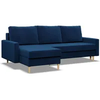 Ecksofa mit Schlaffunktion, Rechts sofa BLANK mit Bettkasten, Wendekissen, Bonell, Dunkelblau, Schlaffläche 140x200cm - Blau