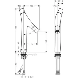 Hansgrohe Starck Organic Zweigriff-Waschtischmischer 170 Polished Black Chrome
