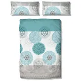 MY HOME Bettwäsche MY HOME "Tesso in Gr. 135x200, 155x220 oder 200x200 cm", blau (petrol, grau), B/L: 135cm x 200cm, 1 Stk., 1 Stk., Biber, B/L: 80cm x 40cm, 2 Stk.