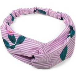 styleBREAKER Haarband, 1-tlg., Streifen Haarband mit Twist Knoten und Blumen rosa|weiß