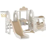 Baby Rutsche und Schaukel Set Kleinkind Climber Schaukel Set Freistehende Rutsche Baby Spielplatz Activity Center Spiel Set Indoor Outdoor Lange Rutsche Kinder Spielgeräte (Bus Brown)