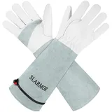 SLARMOR Gartenhandschuhe aus Leder für Damen und Herren - Dornensicher zum Beschneiden von Rosen, mit Unterarmschutz, Lange Rindsleder Arbeitshandschuhe für Garten und Haushaltsaufgaben