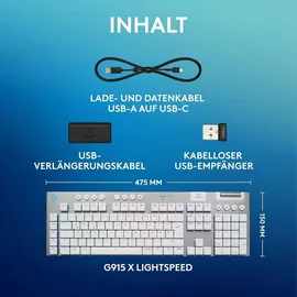 Logitech G915 X Lightspeed, weiß, LEDs RGB, GL CLICKY, USB/Bluetooth, DE (920-012686)