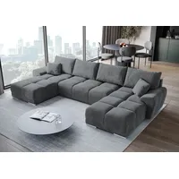 bromarkt Ecksofa NUBES Schlaffunktion Bettkasten U-Form 372x184x85cm Grau - Grau