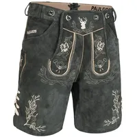 PAULGOS Trachtenhose Herren Lederhose Kurz mit Trägern 100% Echtleder - HK3 grau 56