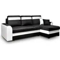 Ecksofa mit Schlaffunktion und Bettkasten, Couch für Wohnzimmer, Schlafsofa Sofagarnitur Sofa Eckcouch L-Form Wohnlandschaft mit Bettfunktion Tomm... - Schwarz/Weiß