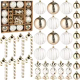 Brubaker 33-tlg. Weihnachtskugel Set - Christbaumschmuck mit Kugeln, Zuckerstangen und Bonbons - Moderner Baumschmuck - Baumkugel, Gold Weiß