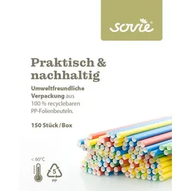 Sovie Jumbo Trinkhalm Gelb Rot Grün Blau aus Papier, Ø 8 mm / 25 cm, 150 Stück