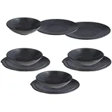 APS Campinggeschirr Set 12-tlg. für 4 Personen schwarz mit Dekor