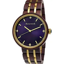 Holzwerk Germany Holzwerk MARLOW edle Strass Damen Holz Armbanduhr in lila, braun & gold