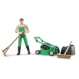 Bruder bworld Gärtner mit Rasenmäher und Gartengeräten