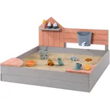 Muddy Buddy Holzsandkasten Cozy House mit Dach warmgrau/puderrosa
