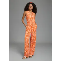 LAURA SCOTT Jumpsuit LAURA SCOTT, Damen, Gr. 44, N-Gr, rot, gemustert, Jersey, Obermaterial: 95% Viskose, 5% Elasthan, gemustert, bequem, Rundhals, Overalls Jumpsuit, mit sommerlichem Muster, modisch weites Bein und Knopfleiste
