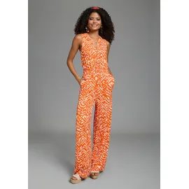 LAURA SCOTT Jumpsuit LAURA SCOTT, Damen, Gr. 44, N-Gr, rot, gemustert, Jersey, Obermaterial: 95% Viskose, 5% Elasthan, gemustert, bequem, Rundhals, Overalls Jumpsuit, mit sommerlichem Muster, modisch weites Bein und Knopfleiste