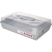 KADAX Kuchenbox mit Deckel, 44 x 30 x 12,5 cm, Kuchenbehälter aus Kunststoff, Transport-Box mit Griff, Kastenform, für Blechkuchen Muffins, rechteckig, Lebensmittelbox (Grau)
