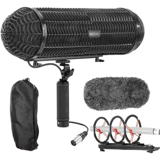 Movo BWS1000 Blimp Microphone Windshield Mount and Vibration Protection System for Shotgun Microphones - Has 12-Point Internal Shock Mount, Integrated XLR Cable, Deadcat Windscreen and Grip Handle