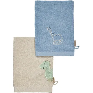 Sterntaler Waschlappen 2er Pack Dino Rexi - Frottee Babywaschhandschuh aus saugfähiger, weicher Baumwolle, sorgt für Spaß beim Baden und Duschen - Baby und Kinder Waschlappen, blau