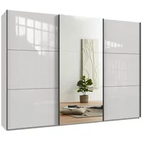 Luma-home Schwebetürenschrank Kleiderschrank 300 cm Vollausstattung Spiegel Glasfront, Weiß