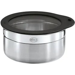 Frischhaltedose RÖSLE, schwarz (edelstahlfarben, schwarz), B:13,5cm H:6,5cm L:13,5cm Ø:12cm, Edelstahl 18/10, Glas, Silikon, Lebensmittelaufbewahrungsbehälter, zur Aufbewahrung von Lebensmitteln, spülmaschinengeeignet