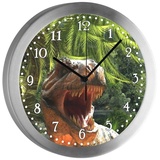 CreaDesign Funkwanduhr Funkuhr, Kinder Wanduhr, Kinderuhr, Kinderzimmer T-Rex (geräuscharmes Uhrwerk) bunt