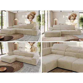 MKS Meble L-form Ecksofa RILASSO mit Relax-Funktion, verstellbare Kopfstützen - Creme Plüsch - Links - Creme