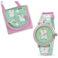 Miraval Kinderarmbanduhr mit Brustbeutel Textilarmband Einhornmotiv für Mädchen Einschulung