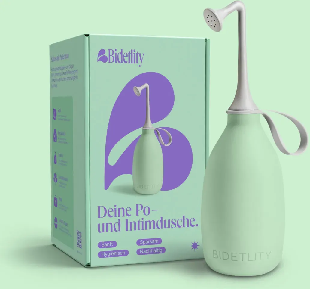 Bidetlity Po-Dusche | Podusche & Intimdusche Minty Mint / Verpackt | ersetzt Feuchttücher | Wochenbett & Reise-Bidet