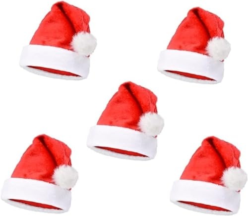 Santa Magix Weihnachtsmütze Plüsch Nikolausmütze Santa Hat (wm-91) Weihnachtsmannmütze mit Bommel, liebevolles Design (5 Stück)