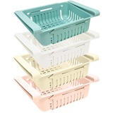 joeji's Kitchen Satz mit 4 Kühlschrank Schubladen als Kühlschrank Organizer / Kunststoff Kühlschrank Aufbewahrungsbox / Ausziehbare Fridge Organizer (blau, weiß, rosa, beige)