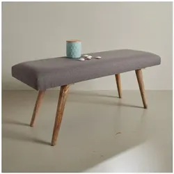 KADIMA DESIGN Sitzbank SILE: Retro-Stil, Bequeme Polsterung, Strapazierfähiger Stoffbezug, Massivholz, Anti-Rutsch-Noppen