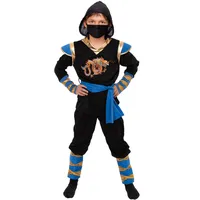 Magicoo goldener Drache Ninja Kostüm Kinder Jungen blau schwarz gold Gr 104 bis 146 - Fasching Kinder Ninja Kostüm für Kind (116-122)