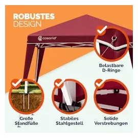 CASARIA Faltpavillon 3 x 3 m inkl. 2 Seitenteile Rot