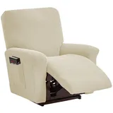 TOPCHANCES Sessel überzug Stretch,Sesselschoner mit Taschen Wohnzimmer,Einfarbig Samt Elastisch Sesselbezug Komplett Sesselbezug,Angepasster für Fernsehsessel Bezug(Liegestuhl, Beige)