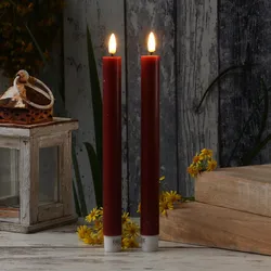 LED Stabkerzen MIA - Echtwachs - realistische 3D Flamme - H: 24cm - bordeauxrot ...