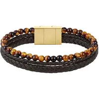 Boss SPHERE MIXED Lederarmband mit Onyx oder Tigerauge braun 19 cm