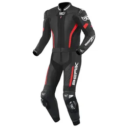 Berik Losail 2-Teiler Motorrad Lederkombi, schwarz-rot, Größe 56 für Männer