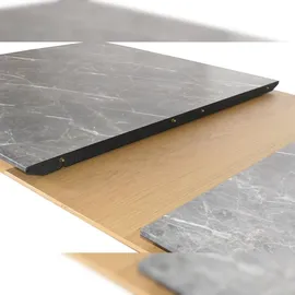 Mendler Esszimmertisch HWC-M57, Esstisch, Massiv-Holz Laminat Melamin 160-200x90cm, ausziehbar Marmor/Stein-Optik, helle Beine