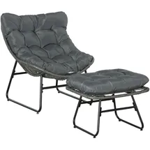Outsunny Relaxsessel mit Fußhocker Kissen Stahl Grau