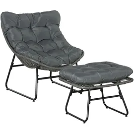 Outsunny Relaxsessel mit Fußhocker Kissen Stahl Grau