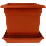 2friends Blumenkübel groß außen 40x40cm - Pflanzkübel Terracotta mit Untersetzer, Blumentopf aus Premium PP-Kunststoff, frostfest bis -20°C, UV-beständig, stapelbar