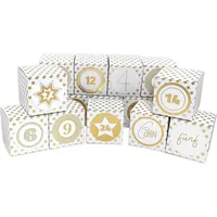 Frau Wundervoll DIY Adventskalender Vorfreude zum Befüllen,Faltschachtelnv gold Sterne 7x7x7cm (gefaltet), XL Ziffern gold/Weihnachten,Aufkleber,Würfelbox,Faltve...