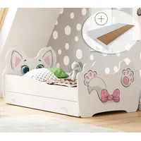 Kids Collective Kinderbett Jugendbett 70x140 cm mit Matratze, Schublade und Lattenrost, Motiv Katze MDF-Holz Europe