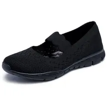SKECHERS Damen technisiert gestrickt, (Seager-Power Hitter-Engineered Knit Mary Jane), schwarz/schwarz, 35 EU